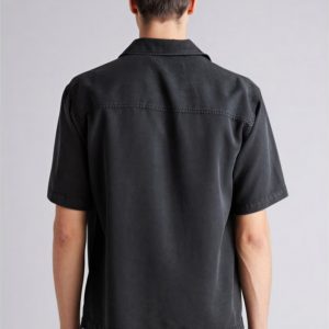 Men’s Relaxed Fit Cuban Collar Short Sleeve Casual Shirt – Solid Black, Button Front