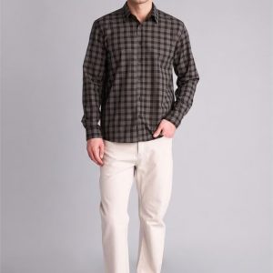 Men’s Slim Fit Casual Checked Shirt with Long Sleeves – Black & Grey Tartan