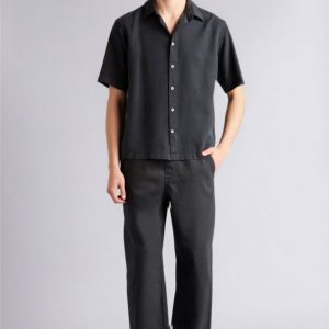 Men’s Relaxed Fit Cuban Collar Short Sleeve Casual Shirt – Solid Black, Button Front