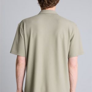 Men’s Relaxed Fit Textured Cuban Collar Short Sleeve Shirt – Light Sage Green
